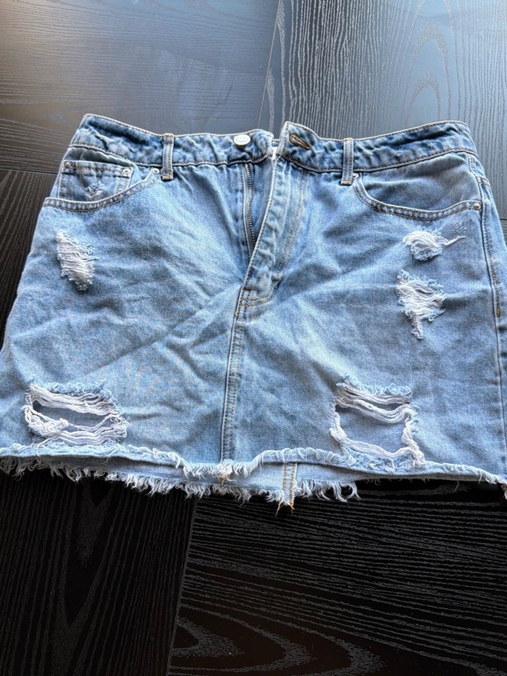 Distressed Light Blue Denim Mini Skirt